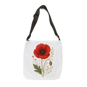 mala tote ajustável — papoila vermelha floral & gráfico klo “seja feliz” em bandoleira