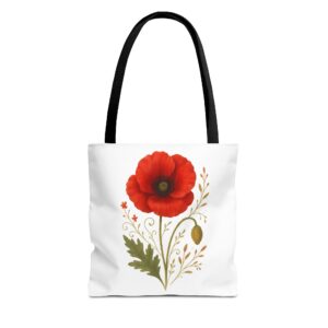floral poppy tote bag — red poppy illustration cotton shopper